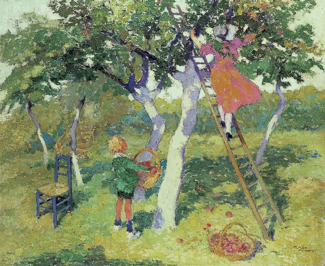 Roméo Dumoulin | Appels plukken, olieverf op doek, 70,5 x 85,3 cm, gesigneerd r.o.