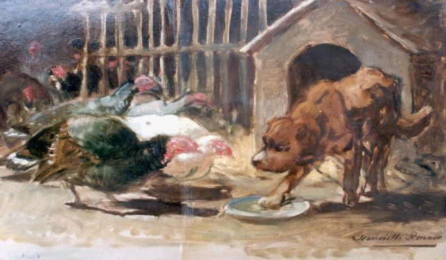 Henriette Ronner-Knip | Wie eerst?, papier op paneel, 24,5 x 41,7 cm, gesigneerd r.o.