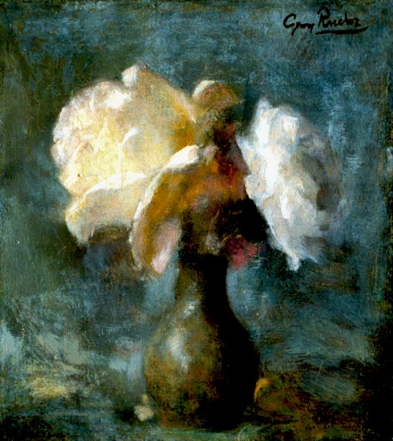 Georg Rueter | Rozen in aarden vaasje, olieverf op doek, 27,0 x 24,3 cm, gesigneerd r.b. + verso