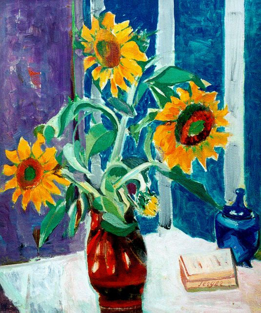 Frederick Bedrich Serger | Zonnebloemen, olieverf op doek, 61,2 x 51,2 cm, gesigneerd r.o. en te dateren voor 1939