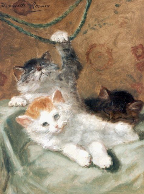 Henriette Ronner-Knip | Drie poesjes, olieverf op paneel, 33,1 x 25,1 cm, gesigneerd l.b.