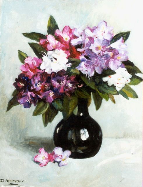 Arntzenius E.C.  | Rhododendrons in een vaas, olieverf op doek 58,8 x 50,2 cm, gesigneerd l.o.
