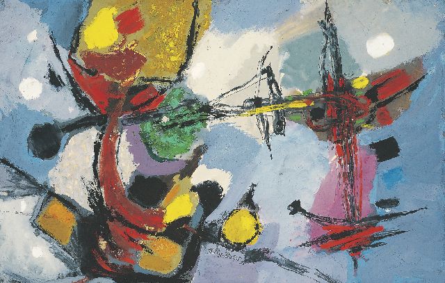 Willy Boers | Zonder titel, gouache op papier, 31,5 x 49,0 cm, gesigneerd m.o. + verso en recto en verso gedateerd '55