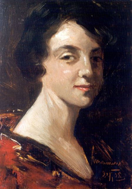 Simon Maris | Portret van een vrouw, olieverf op paneel, 21,7 x 15,1 cm, gesigneerd r.o. en gedateerd 22/1 '25