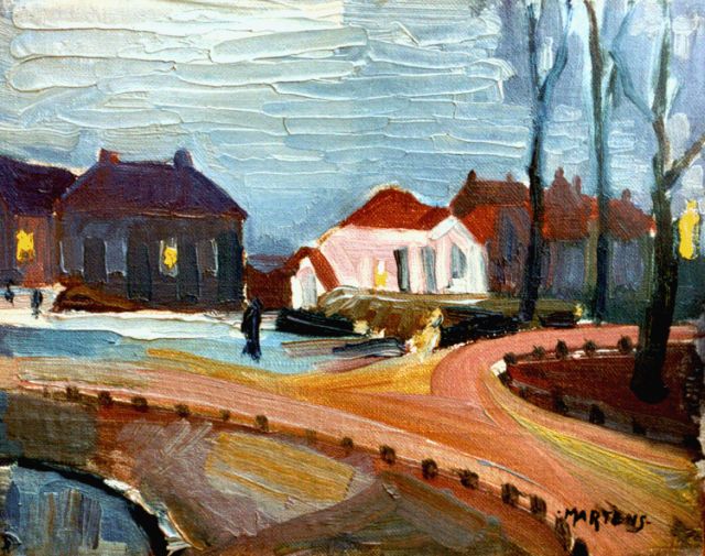George Martens | Noorderplantsoen, Groningen, olieverf op doek op schildersboard, 18,3 x 23,3 cm, gesigneerd r.o. en te dateren ca. 1920-1922