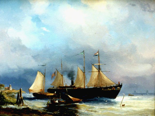 Adrianus David Hilleveld | Schepen voor de kust, olieverf op doek, 47,9 x 63,2 cm, gesigneerd r.o. en gedateerd '62