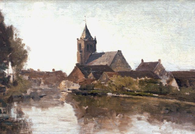 Constan Gabriel | Gezicht op Giesen Nieuwkerk, olieverf op doek op paneel, 28,6 x 41,2 cm, gesigneerd l.o. en gedateerd '98