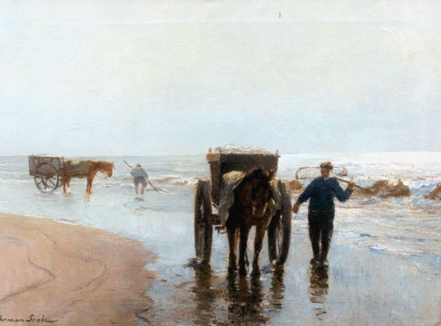 German Grobe | Schelpenvissers op het strand van Katwijk, olieverf op doek, 55,9 x 74,6 cm, gesigneerd l.o.