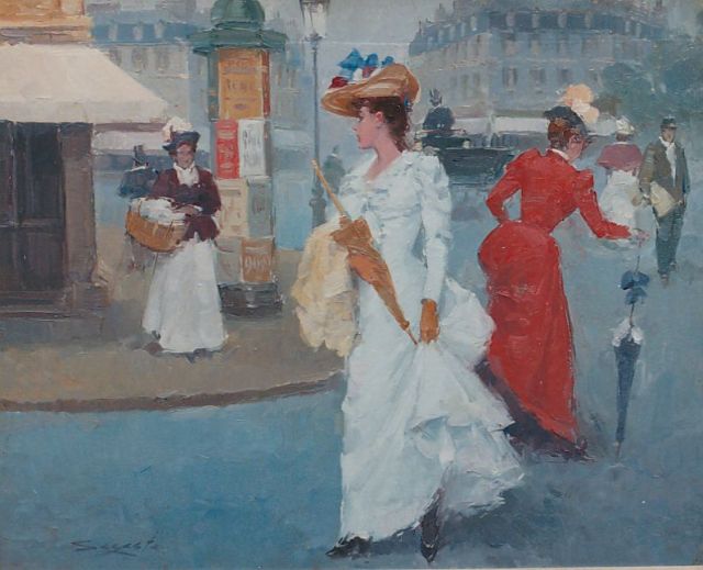 Sagasta | Flanerende vrouwen in de stad, olieverf op doek, 33,0 x 41,0 cm, gesigneerd l.o.