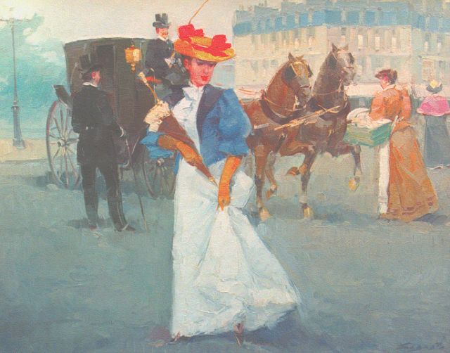 Sagasta | Elegante dame en koets in de stad, olieverf op paneel, 33,0 x 41,0 cm, gesigneerd r.o.