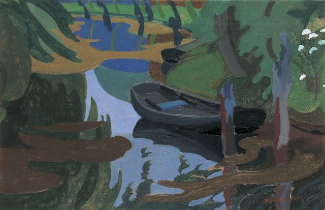 Dirk Smorenberg | Roeiboot in een sloot, olieverf op doek, 39,5 x 60,7 cm, gesigneerd r.o.