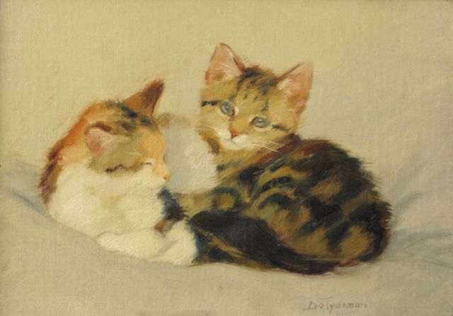 Dé Tijdeman | Twee jonge poesjes, olieverf op doek op paneel, 22,0 x 31,5 cm, gesigneerd r.o.