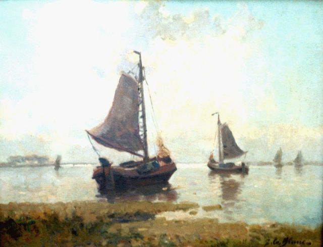 Adriaan Christiaan Willem Terhell | Schepen op kalm water, olieverf op doek, 35,5 x 45,5 cm, gesigneerd r.o.