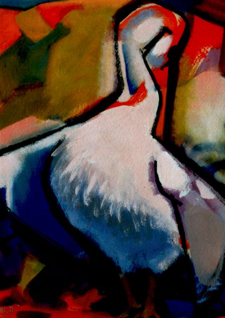 H.J. van Piggelen | Zwaan, gouache op papier, 61,0 x 45,2 cm, gesigneerd l.o. met initialen