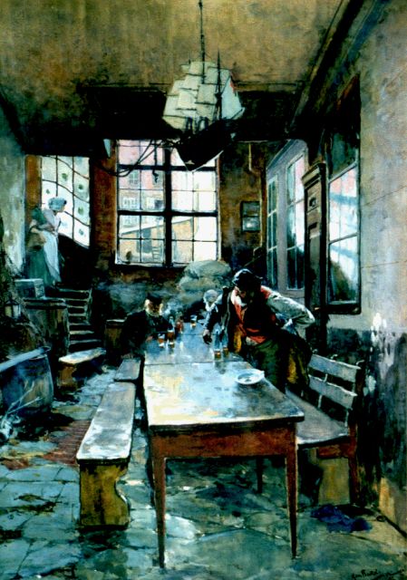 Hans von Bartels | Havencafé, aquarel en gouache op papier, 70,0 x 50,0 cm, gesigneerd r.o. en gedateerd '87
