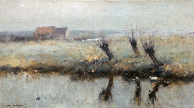 Aris Knikker | Polderlandschap, olieverf op doek, 25,0 x 45,3 cm, gesigneerd l.o.