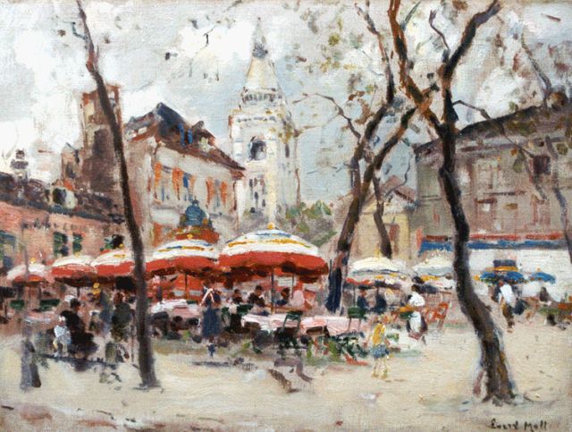 Evert Moll | Terras op het Montmartre Parijs, olieverf op doek, 30,5 x 40,0 cm, gesigneerd r.o.