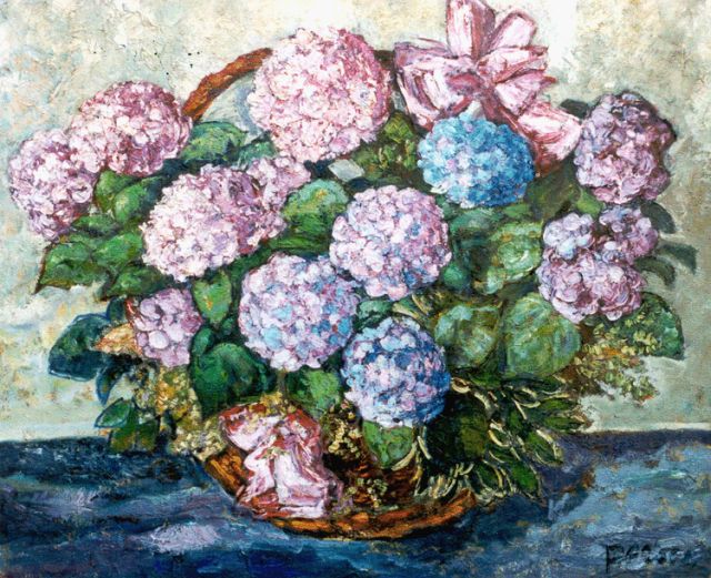 Jacobus Doeser | Hortensia's, olieverf op doek, 113,0 x 137,7 cm, gesigneerd r.o.