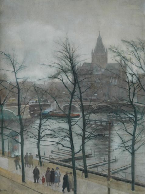 Heinrich Martin Krabbé | Gezicht op de Amstel met de St. Willibrord, Amsterdam, aquarel op papier, 88,5 x 67,0 cm, gesigneerd l.o.