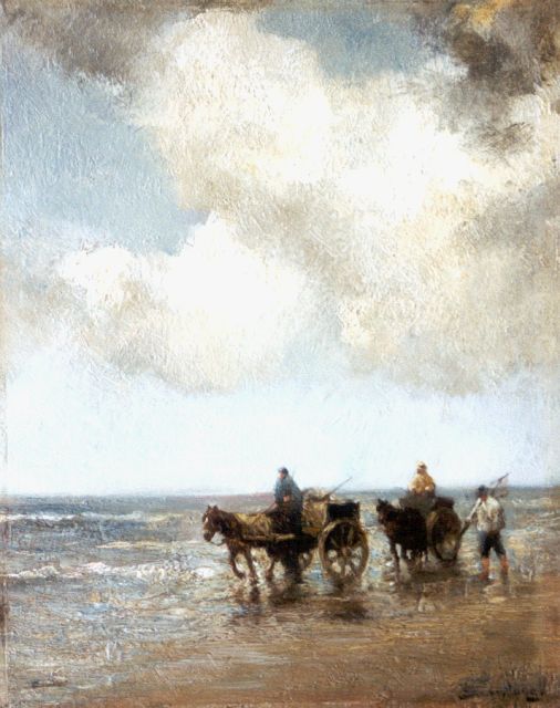 Bernard de Hoog | Schelpenvissers, olieverf op paneel, 26,1 x 21,0 cm, gesigneerd r.o.