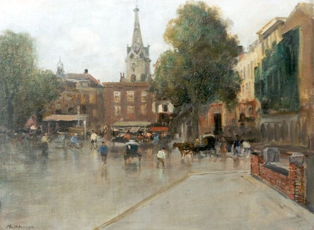 Charles Paul Gruppe | Buitenhof, Den Haag, olieverf op doek op schildersboard, 30,2 x 40,5 cm, gesigneerd l.o.