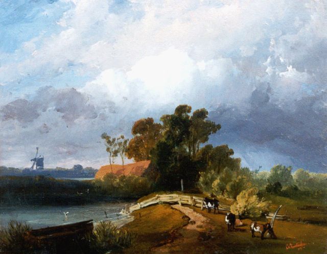 Charles Rochussen | Stormlandschap met koeien, olieverf op paneel, 22,0 x 28,2 cm, gesigneerd r.o. en gedateerd '39