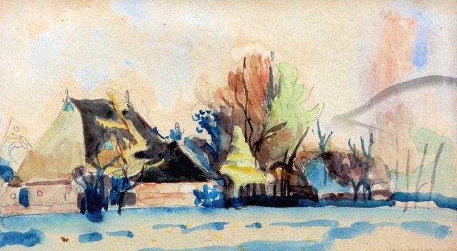 Jan Wiegers | Groninger boerderijen, potlood en aquarel op papier, 25,3 x 44,0 cm, gesigneerd r.o. en gedateerd '27