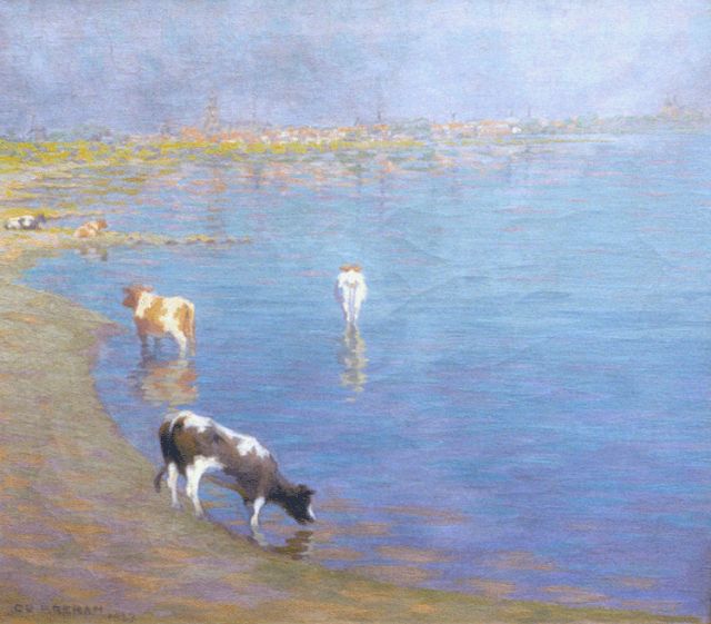 Co Breman | De IJssel bij Deventer, olieverf op doek, 50,0 x 57,1 cm, gesigneerd l.o. en gedateerd 1927