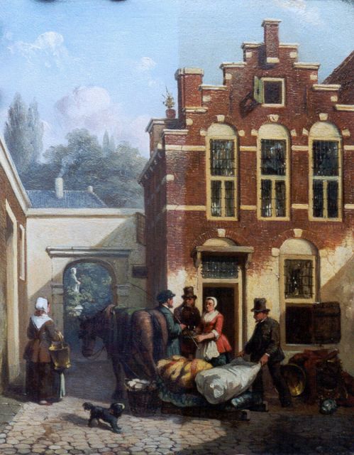 Joseph Bles | De verhuizing, olieverf op paneel, 25,2 x 20,1 cm, gesigneerd m.o. op slee en gedateerd '55