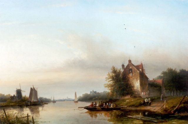 Jacob Jan Coenraad Spohler | Rivierlandschap met voetveer, olieverf op doek, 65,0 x 93,2 cm, gesigneerd r.o.