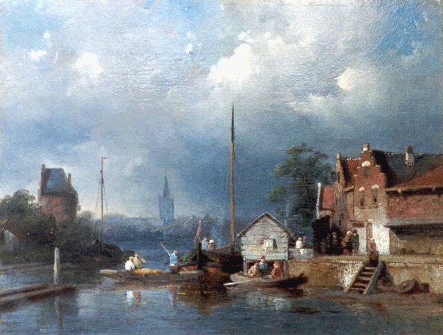 Charles Leickert | Zomers riviergezicht, olieverf op paneel, 14,5 x 19,1 cm, gesigneerd r.m. onder afdakje en gedateerd '55