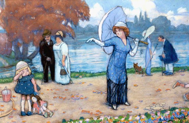Charles Auguste Edelmann | Zomermiddag in het park, pastel op papier, 37,2 x 52,3 cm, gesigneerd r.o. en gedateerd 1912