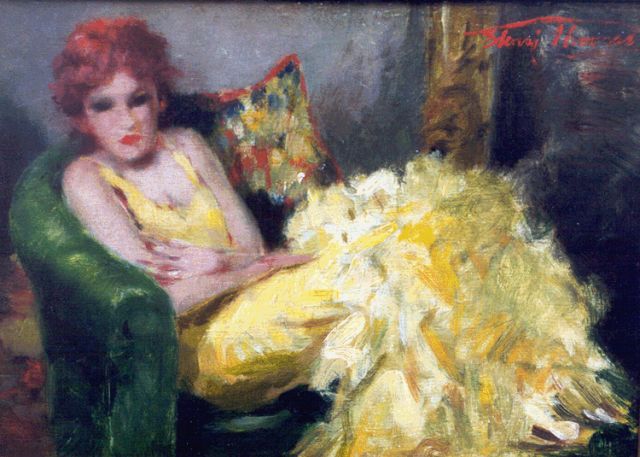Henri Thomas | De gele baljurk, olieverf op paneel, 16,0 x 21,7 cm, gesigneerd r.b.