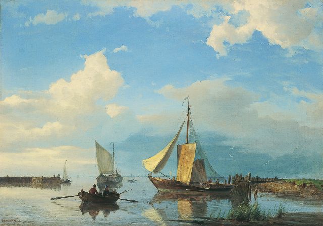 Hermanus Koekkoek jr. | Schepen in een riviermonding bij kalm weer, olieverf op doek, 42,7 x 60,3 cm, gesigneerd l.o. en gedateerd '54