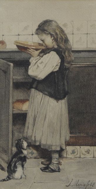 Jacob Maris | De snoepster, aquarel op papier, 28,0 x 14,8 cm, gesigneerd r.o. en gedateerd '68