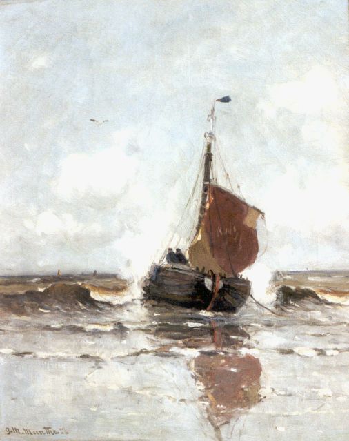 Morgenstjerne Munthe | Aankomende Katwijkse bomschuit, olieverf op doek, 50,2 x 40,4 cm, gesigneerd l.o. en gedateerd '12