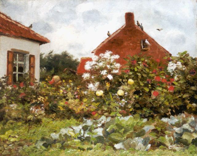Evert Pieters | In de tuin, olieverf op doek, 32,2 x 40,2 cm, gesigneerd r.o.