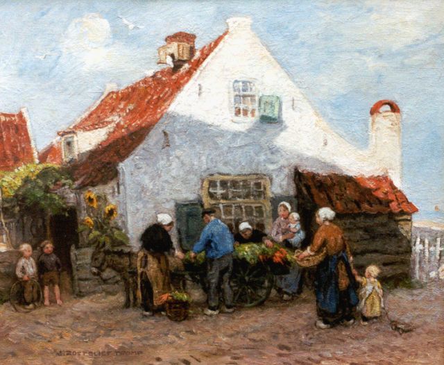 Jan Zoetelief Tromp | Groenteverkoopsters bij De Meelzak, Katwijk aan Zee, olieverf op doek, 48,5 x 58,8 cm, gesigneerd l.o.