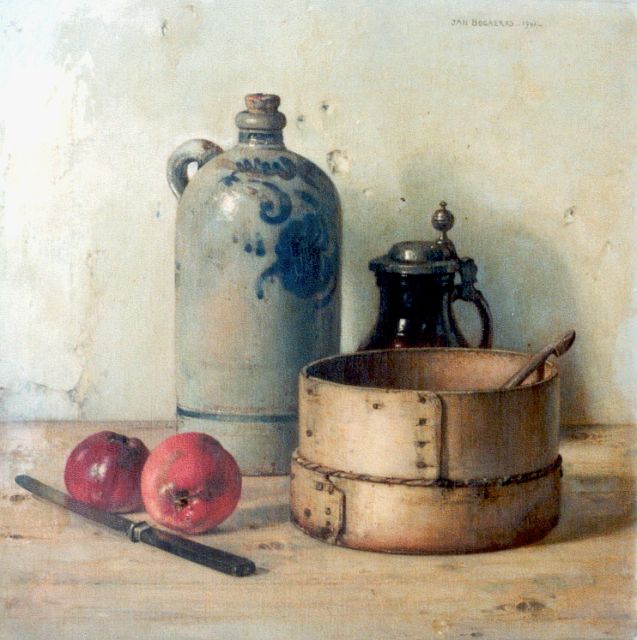 Jan Bogaerts | Stilleven met zeef, olieverf op doek, 50,2 x 50,2 cm, gesigneerd r.b. en gedateerd 1941