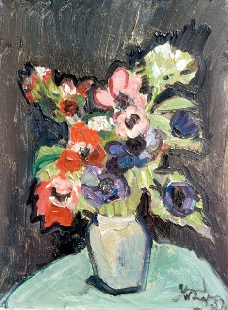 Edmond Wingen | Anemonen in gipspotje, olieverf op doek, 40,0 x 30,0 cm, gesigneerd r.o. en gedateerd '52