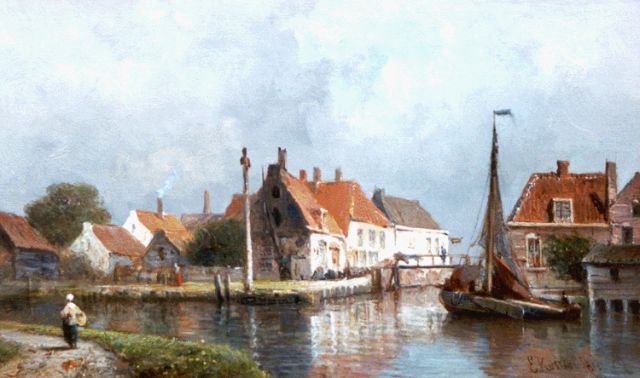 Everhardus Koster | Gezicht te Spaarndam, olieverf op paneel, 18,2 x 30,3 cm, gesigneerd r.o. dubbel