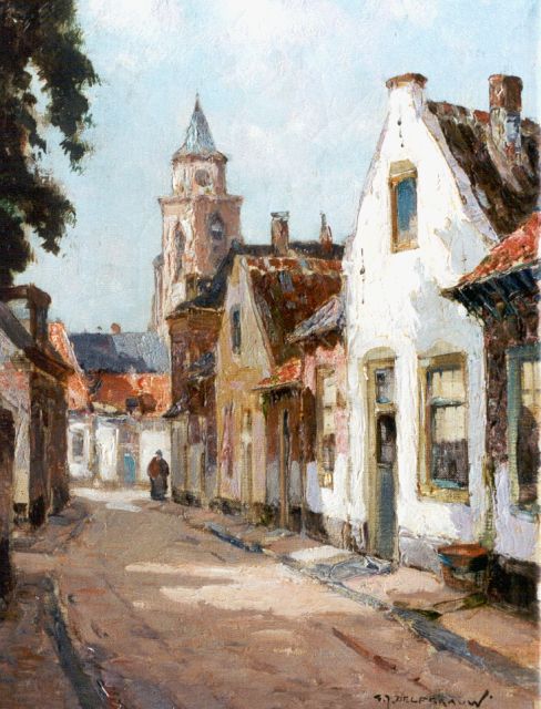 Gerard Delfgaauw | Zonnig dorpsstraatje, olieverf op doek, 40,1 x 30,4 cm, gesigneerd r.o.