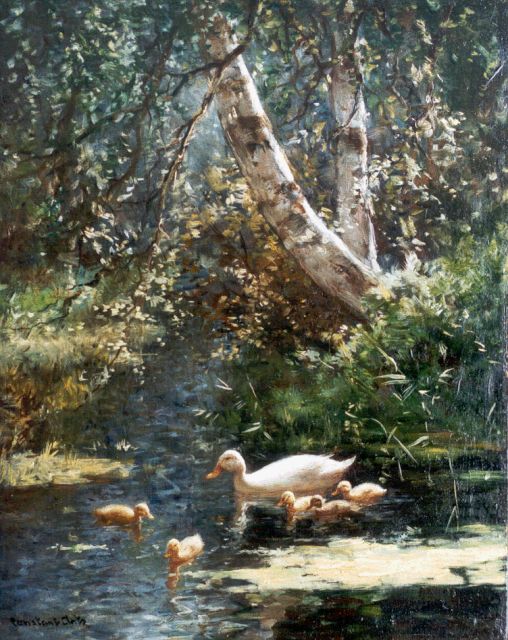 Constant Artz | Eendenfamilie, olieverf op paneel, 50,0 x 40,0 cm, gesigneerd l.o.