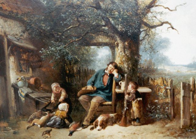 Mari ten Kate | De slapende jager, olieverf op paneel, 25,9 x 36,5 cm, gesigneerd r.o.