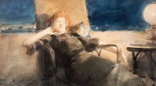 Antoine Calbet | Avondmijmering, pastel en aquarel op papier, 17,3 x 30,7 cm, gesigneerd l.o.