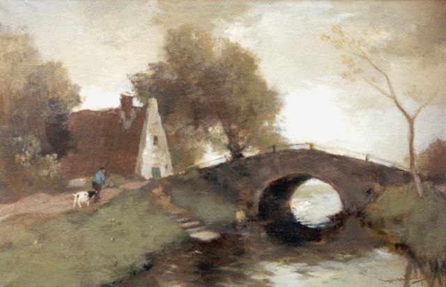 Ype Wenning | Boer en geit bij een boogbrug, olieverf op doek, 39,8 x 60,3 cm, gesigneerd r.o.