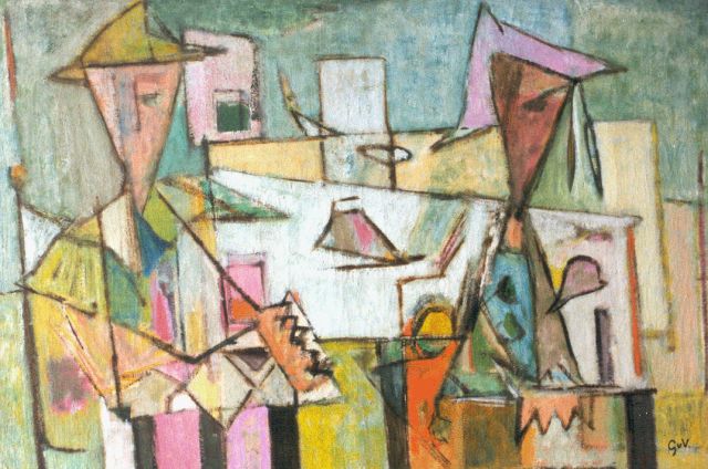Geer van Velde | Twee figuren in een interieur, olieverf op doek, 54,0 x 81,0 cm, gesigneerd r.o. met initialen en verso voluit en te dateren jaren '40