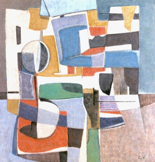 Geer van Velde | Compositie, olieverf op doek, 84,2 x 79,8 cm, gesigneerd r.o. met initialen en te dateren jaren '50