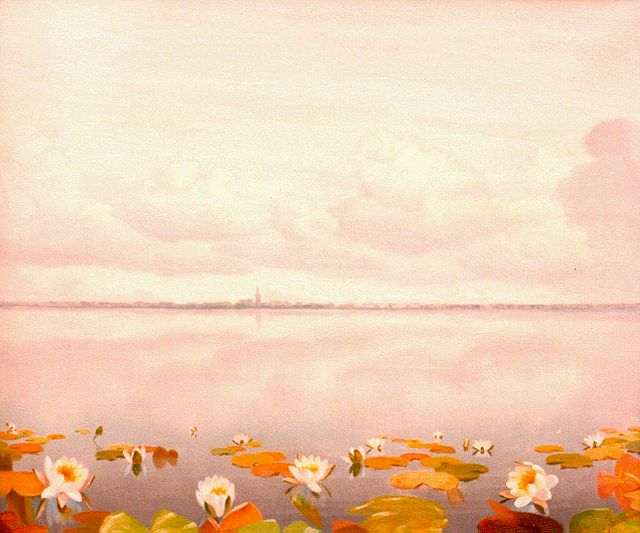 Dirk Smorenberg | Waterlelies in de Loosdrechtse Plassen, olieverf op doek, 50,5 x 60,3 cm, gesigneerd r.o.
