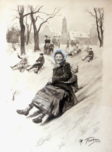 Max Flashar | Een vrolijke glijpartij, aquarel op papier, 56,0 x 37,5 cm, gesigneerd r.o. en gedateerd '09